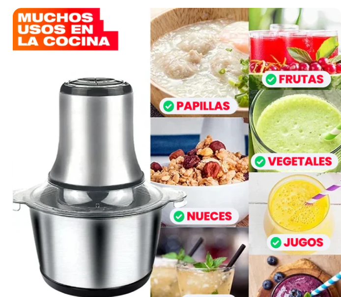 PICADOR ELECTRICO EN ACERO INOXIDABLE⚡ DE 2 LITROS (tamaño grande) ⚡